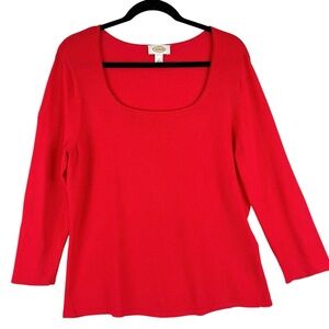 Talbots Vintage 90s Red Scoop neck Sweater Top Sz L Cherry Candy Holiday Classic